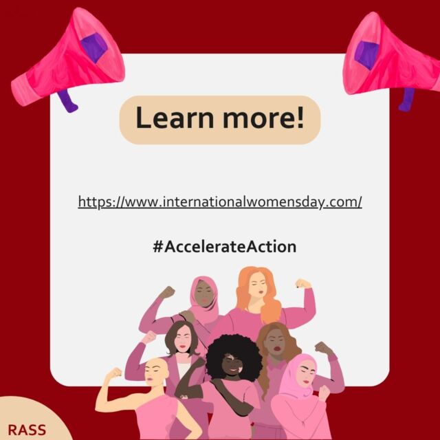Today is International Women's Day! RASS is dedicated to creating an open-minded and empowering space to support gender equality and diversity. As we learn more, we can educate both ourselves and others on barriers and how we can truly address them. 
Remember, listening is a powerful tool to learn and empower others!

To learn more: https://www.internationalwomensday.com/

#internationalwomensday #AccelerateAction #rass #rassrichmond #healthpromotion #mentalhealth #genderequality